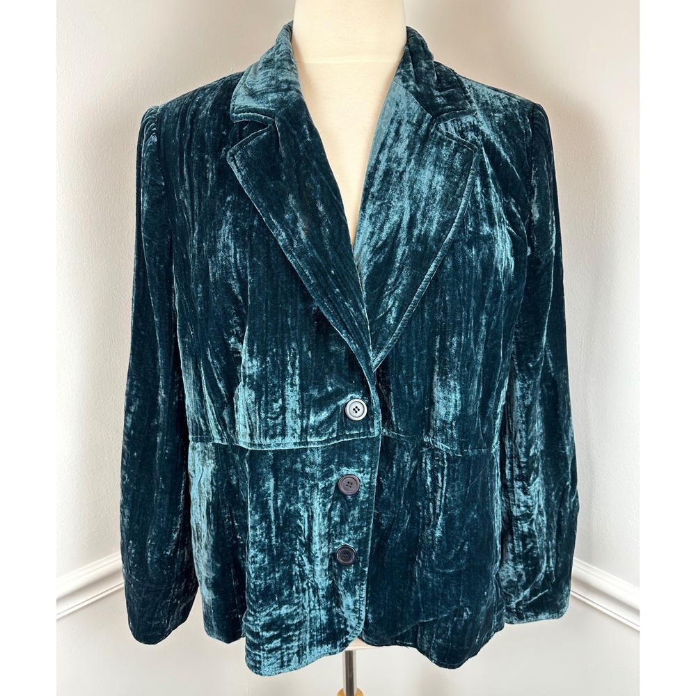 LANE BRYANT Teal Green Crushed Velvet Blazer Button Front Jacket 26